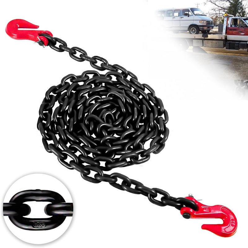 TKK G80 Transport Binder Chain 5/16 Inch x 10 Foot | 4,900 lbs Safe Working Load | Tow Chain with Clevis Grab Hooks | Ideal for Transporting, Towing, and Binding Equipment - Image 1